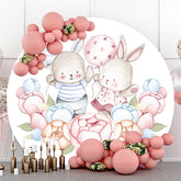 Blau Und Rosa Ballon Kaninchen Runden Baby Dusche Hintergrund