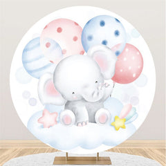 Blau Und Rosa Luftballons Runden Elefant Baby Dusche Hintergrund
