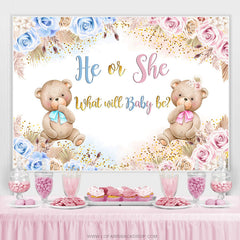 Blau Und Rosa Blume Teddy Tragen Babydusche Hintergrund