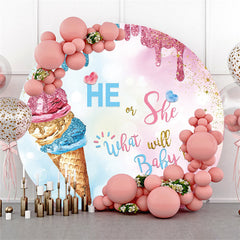 Blau Und Rosa Funkeln Eis Creme Runden Baby Dusche Hintergrund