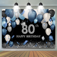 Blau Und Silber Luftballons Glücklich 80 Geburtstag Hintergrund