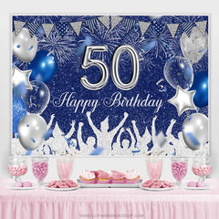 Blau Und Silber Funkeln Luftballons 50 Geburtstag Hintergrund