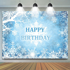 Blau Und Weiss Schneebedeckt Winter Glücklich Geburtstag Hintergrund