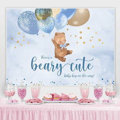 Blau Luftballons Und Niedlich Teddy Tragen babydusche Hintergrund