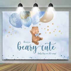 Blau Luftballons Und Niedlich Teddy Tragen babydusche Hintergrund