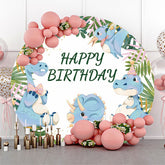 Blau Dinosaurier Grün Blätter Runden Junge Geburtstag Hintergrund