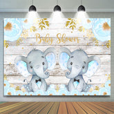 Blau Elefant Und Blumen Holz Baby Dusche Hintergrund