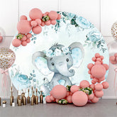 Blau Elefant Kranz Blumen Runden Babydusche Hintergrund