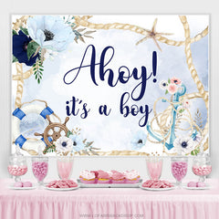 Blau Blumen Ahoi Es A Junge Hintergrund Für Babydusche