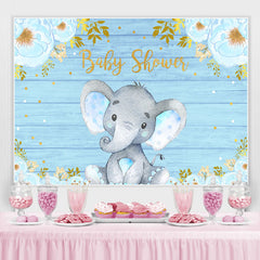 Blau Blumen Und Elefant Holz Baby Dusche Hintergrund