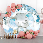 Blau Blumen Elefant Junge Babydusche Runden Hintergrund