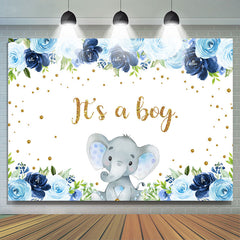 Blau Blumen Elefant Es ist A Junge Hintergrund für babydusche