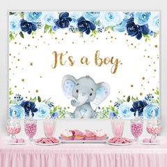 Blau Blumen Elefant Es ist A Junge Hintergrund für babydusche