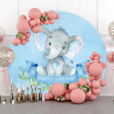 Blau Blumen Elefant Runden Jungen Babydusche Hintergrund