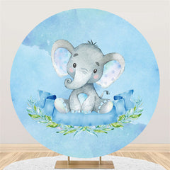 Blau Blumen Elefant Runden Jungen Babydusche Hintergrund
