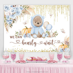 Blau Blumen Teddy Tragen Gold Funkeln Babydusche Hintergrund