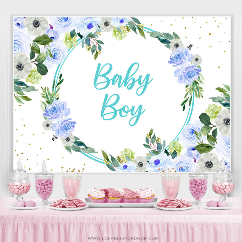 Lofaris Blue Flowers Themed Simple Baby Shower Backdrop For Boy