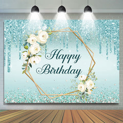 Blau Funkeln Und Blumen Glücklich Geburtstag Party Hintergrund