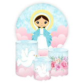 Blau Funkeln Mädchen Und Blumen Runden Baby Dusche Hintergrund Bausatz