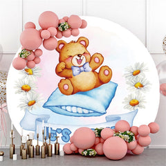Blau Es ist A Junge Tragen Und Kissen Runden Baby Dusche Hintergrund