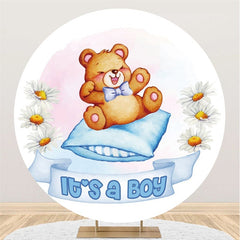 Blau Es ist A Junge Tragen Und Kissen Runden Baby Dusche Hintergrund