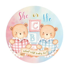 Blau Rosa Teddy Tragen Thema Runden Baby Dusche Hintergrund