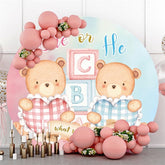 Blau Rosa Teddy Tragen Thema Runden Baby Dusche Hintergrund