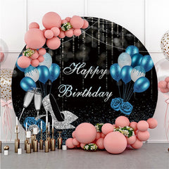 Blau Silber Schwarz Ballon Runden Glücklich Geburtstag Hintergrund