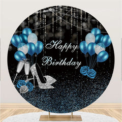 Blau Silber Schwarz Ballon Runden Glücklich Geburtstag Hintergrund