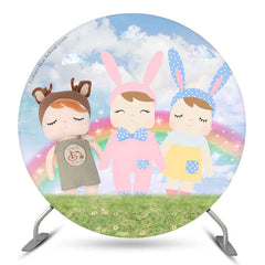 Blau Himmel Und Regenbogen Runden Puppen Baby Dusche Hintergrund Bausatz