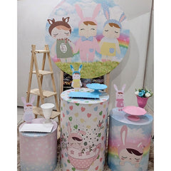 Blau Himmel Und Regenbogen Runden Puppen Baby Dusche Hintergrund Bausatz
