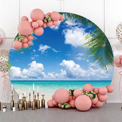 Blau Himmel Strand Mit Kokosnuss Baum Runden Sommer Hintergrund
