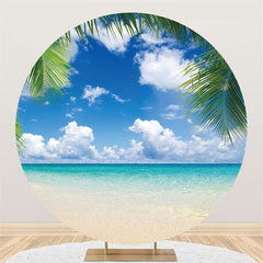 Blau Himmel Strand Mit Kokosnuss Baum Runden Sommer Hintergrund