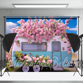 Blau Himmel Rosa Blumen Wohnmobil Fotografie Frühling Hintergrund