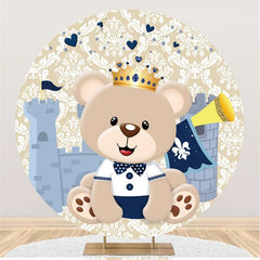 Blau Teddy Tragen Und Schloss Runden Baby Dusche Hintergrund