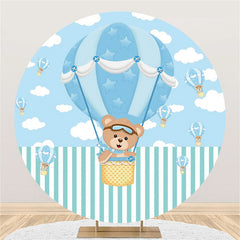 Blau Teddy Tragen An Der Luftballon Himmel Runden Hintergrund