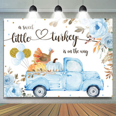 Blau LKW Und Blumen Kürbis babydusche Hintergrund