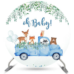 Blau LKW Grün Blatt Tiere Baby Dusche Runden Hintergrund