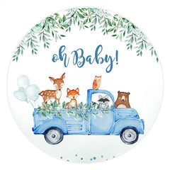 Blau LKW Grün Blatt Tiere Baby Dusche Runden Hintergrund