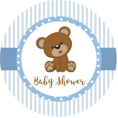 Blau Weiß Streifen Teddy Tragen Kreis Baby Dusche Hintergrund