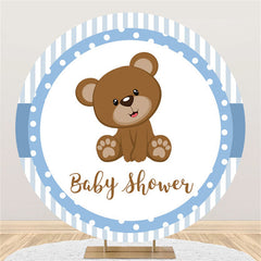 Blau Weiß Streifen Teddy Tragen Kreis Baby Dusche Hintergrund