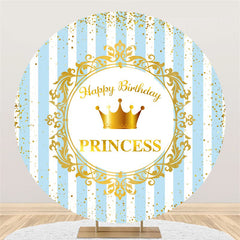 Blau Weiß Streifen Runden Gold Prinzessin Geburtstag Hintergrund