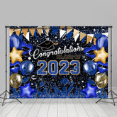 Blau Gelb Luftballons Glückwunsch 2024 Grad Hintergrund