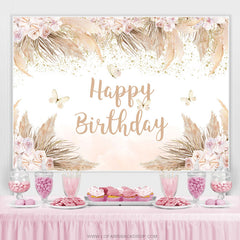 Boho Thema Rosa Blumen Schmetterling Geburtstag Hintergrund