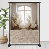 Boho Fenster Licht Weiß Schilf Reis Hochzeit Hintergrund