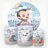 Junge Vampir Buh Magie Runden Hintergrund Bausatz Für Baby Dusche