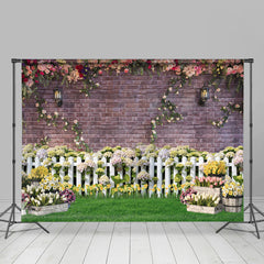 Ziegel Wand Zaun Garten Blumen Fotografie Hintergrund