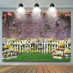 Ziegel Wand Zaun Garten Blumen Fotografie Hintergrund