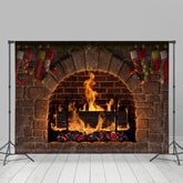 Ziegel Wand Feuer Kamin Weihnachten Aktie Hintergrund