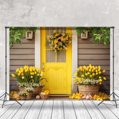 Hell Gelb Tür Blumen Holz Wand Ostern Hintergrund